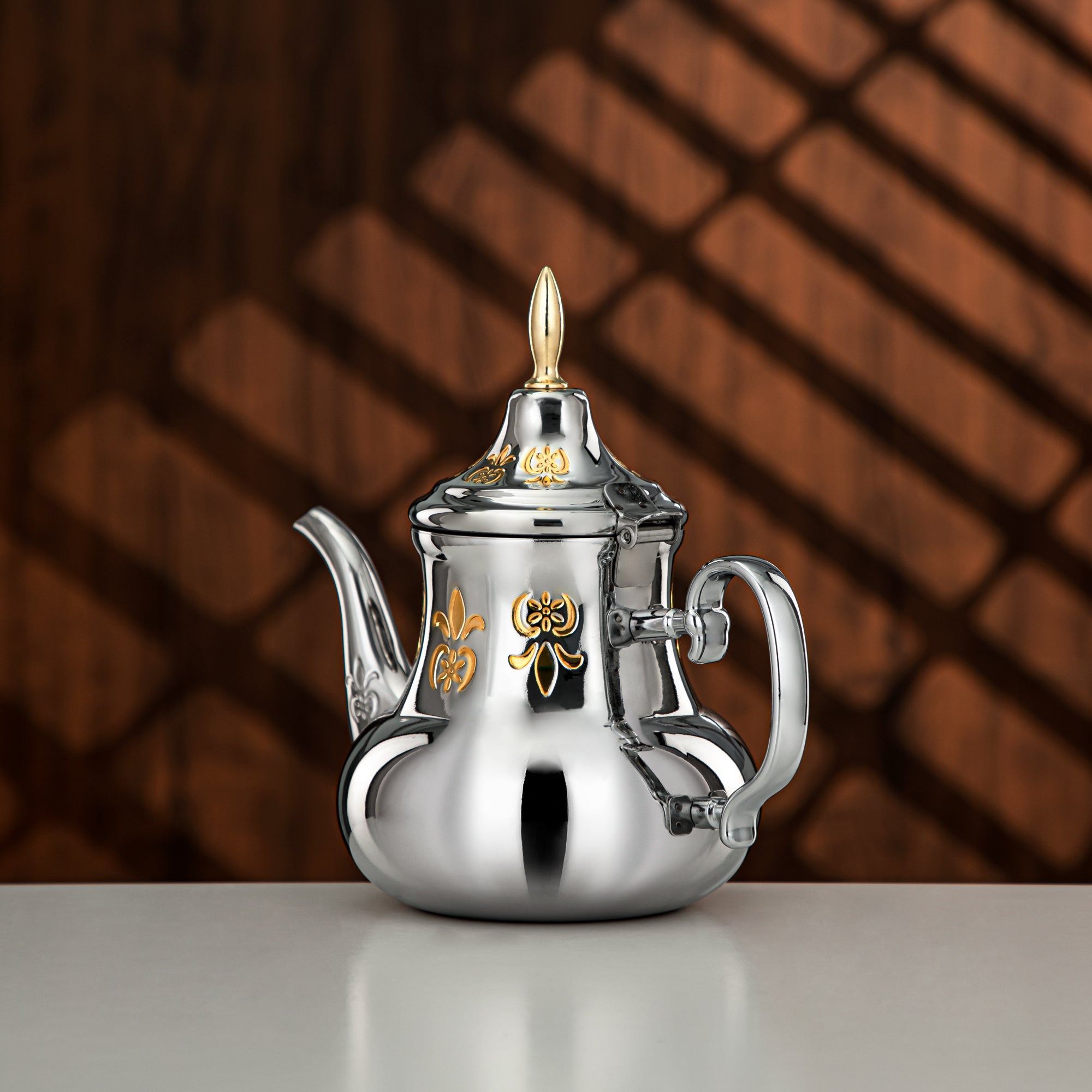 Almarjan 1.2 Liter Sahara Collection Stainless Steel Teapot Silver & Gold - STS0013183