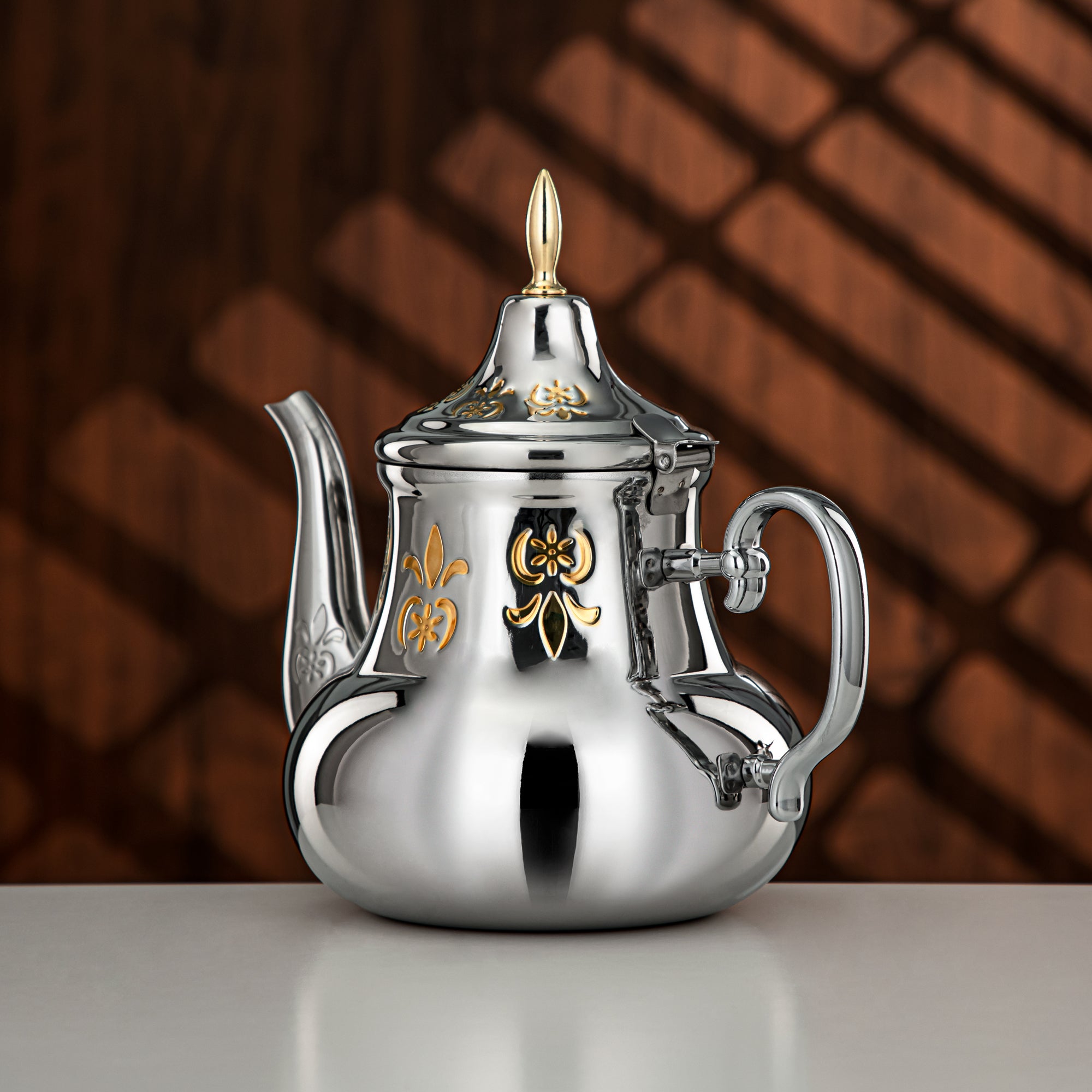 Almarjan 2 Liter Sahara Collection Stainless Steel Teapot Silver & Gold - STS0013185