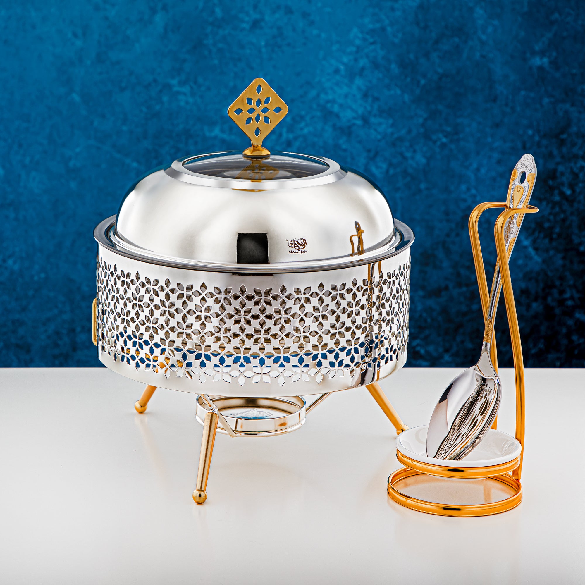 Almarjan 2000 ML Chafing Dish Silver & Gold - STS0013198