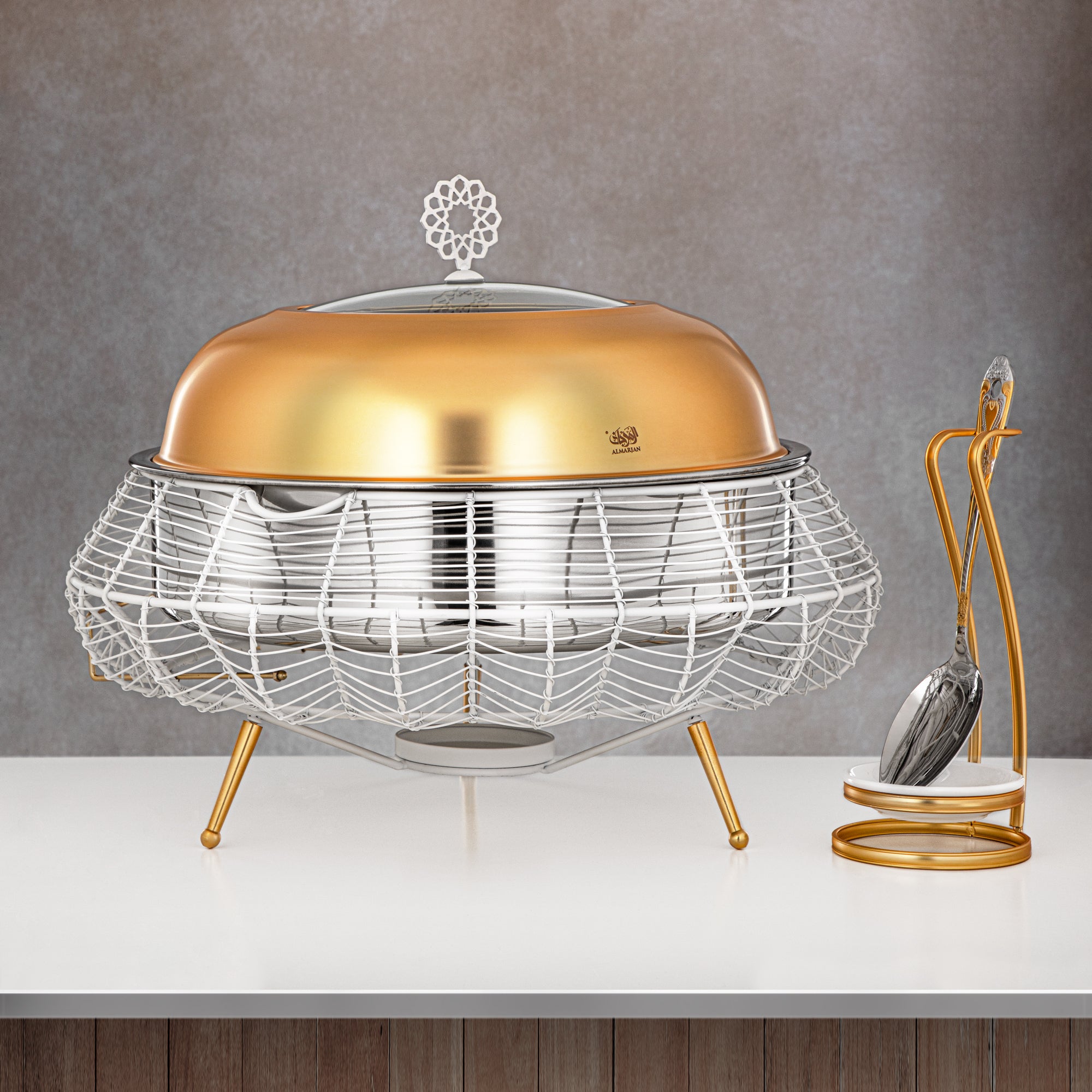 Almarjan 6500 ML Chafing Dish White & Gold - STS0013237
