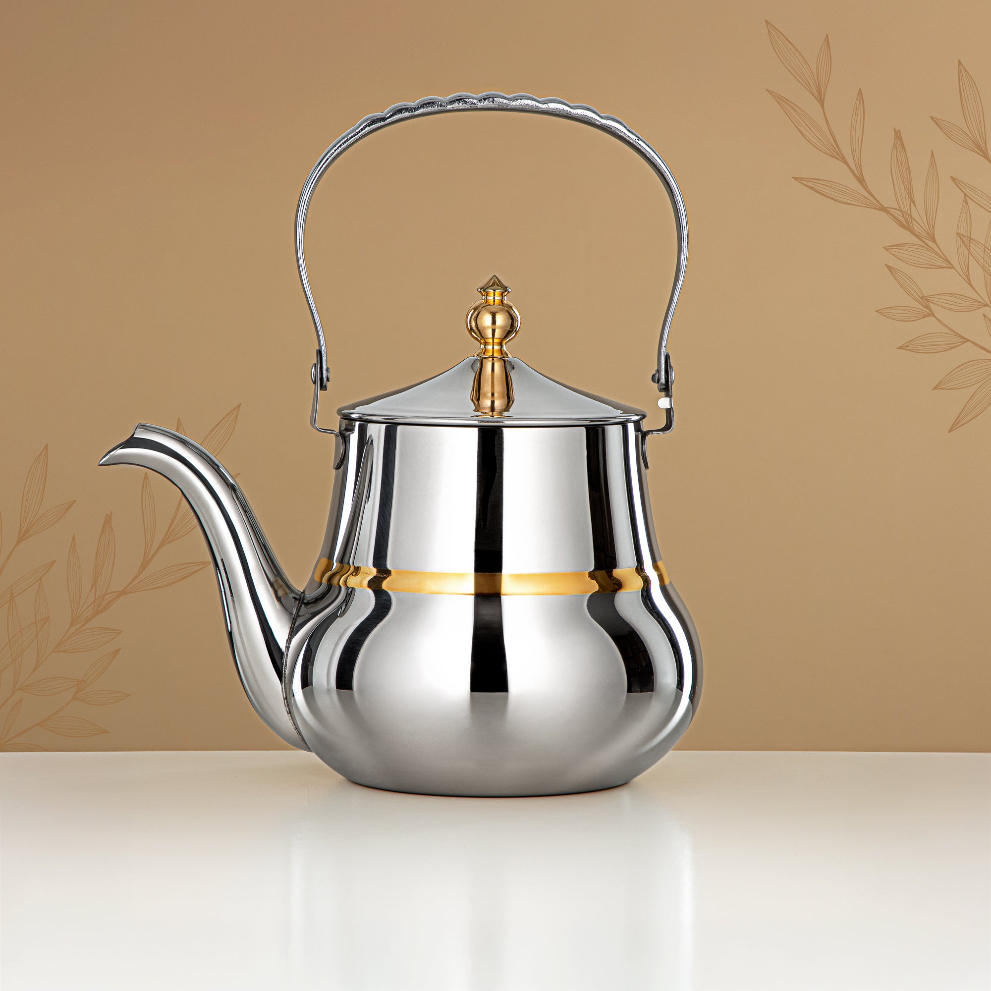 Almarjan Tea Kettle 1.9L Silver Gold – Elegance
