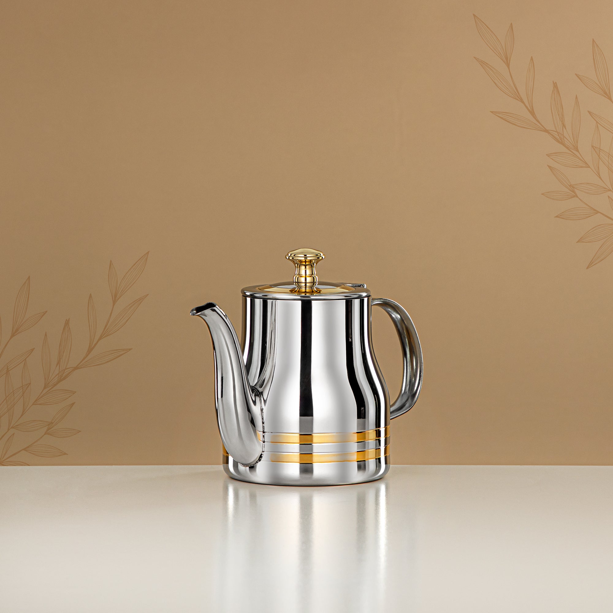 Almarjan Teapot Stainless Steel Silver Gold 0.5L – Elegance