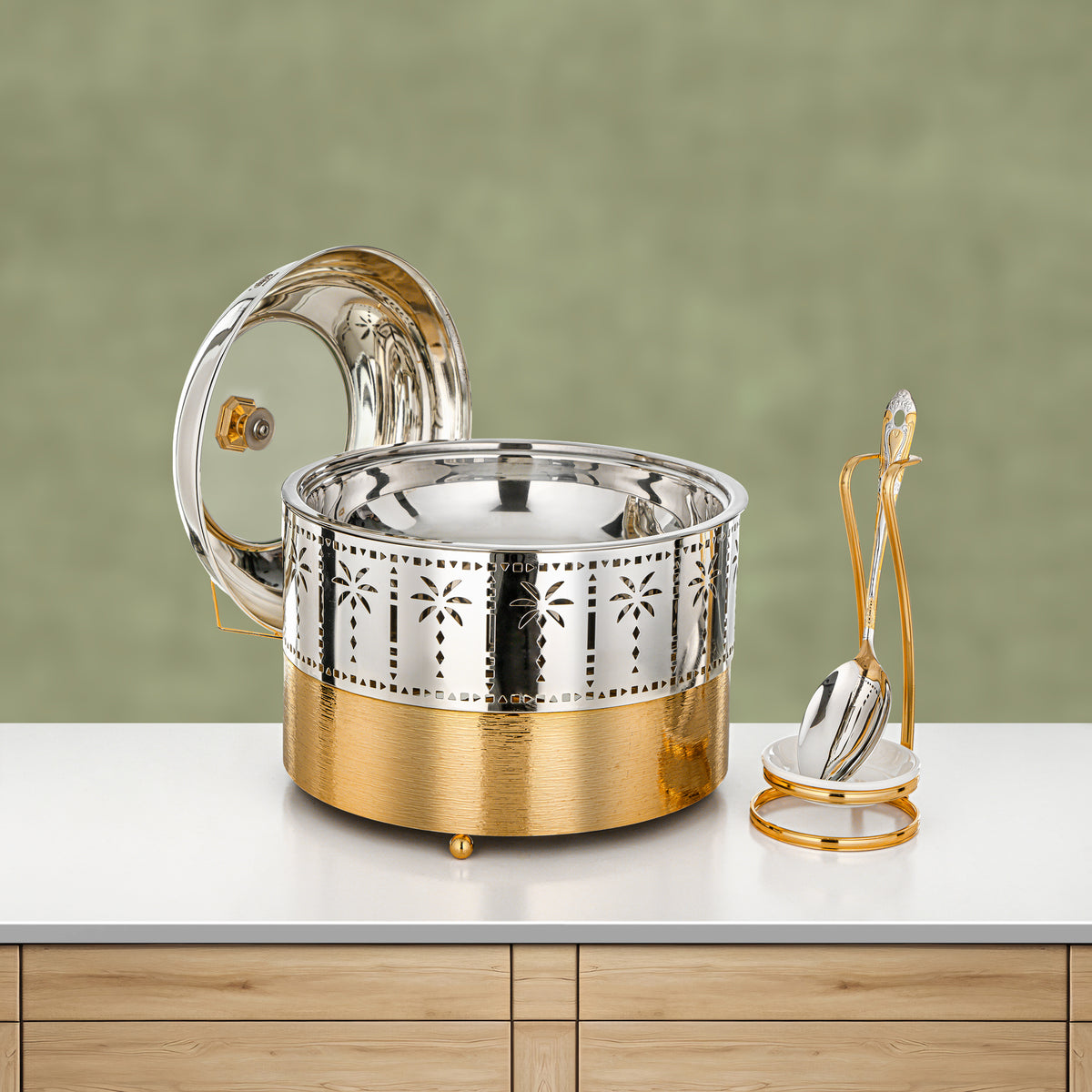 Almarjan 3L Chafing Dish, Brushed Gold & Silver