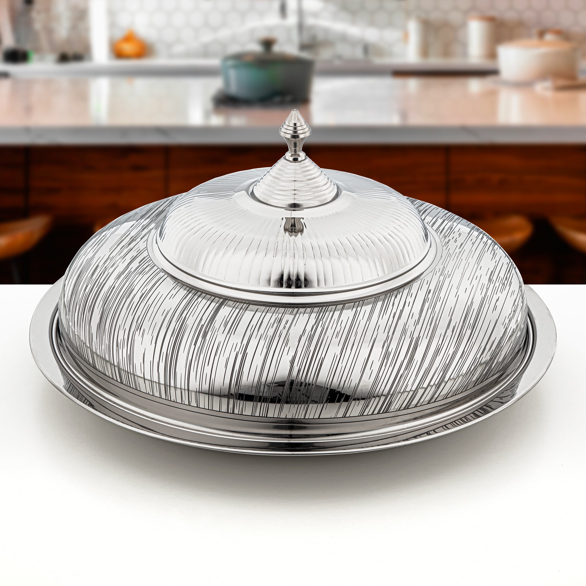 Almarjan 60 CM Tahani Collection Stainless Steel Koozy Tray Silver - H23E24