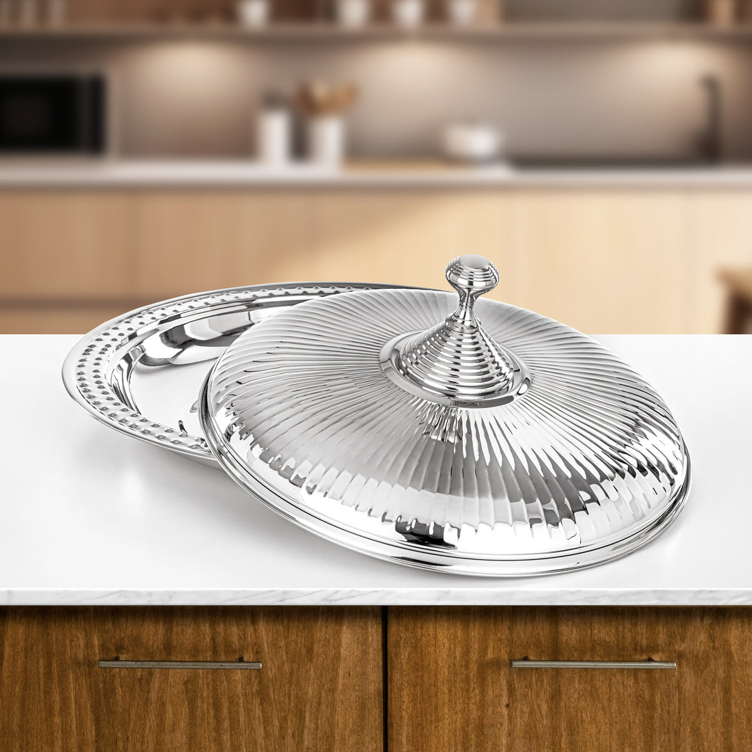 Almarjan Diwan Stainless Steel Serving Tray | 50 CM | Elegant Bread & Serveware | H25M21