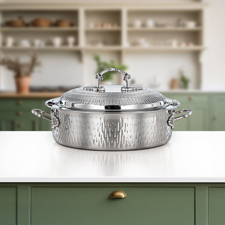 Almarjan Hot Pot Stainless Steel, Silver, Brass Handle 30CM (H25M00) - Areej Collection, Ramadan & Eid