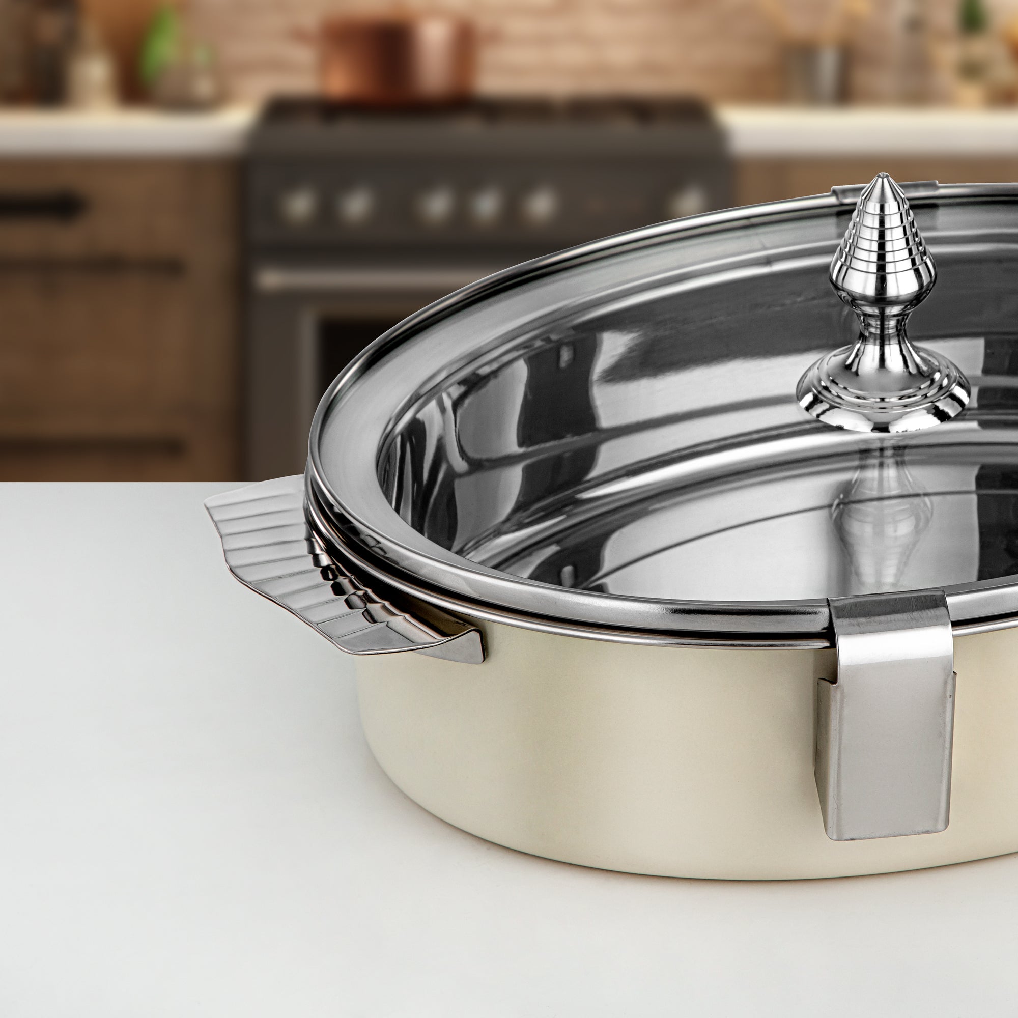 Almarjan Hot Pot Stainless Steel, 30CM (2500ML), Beige (H25SHF4) - Mandi Collection