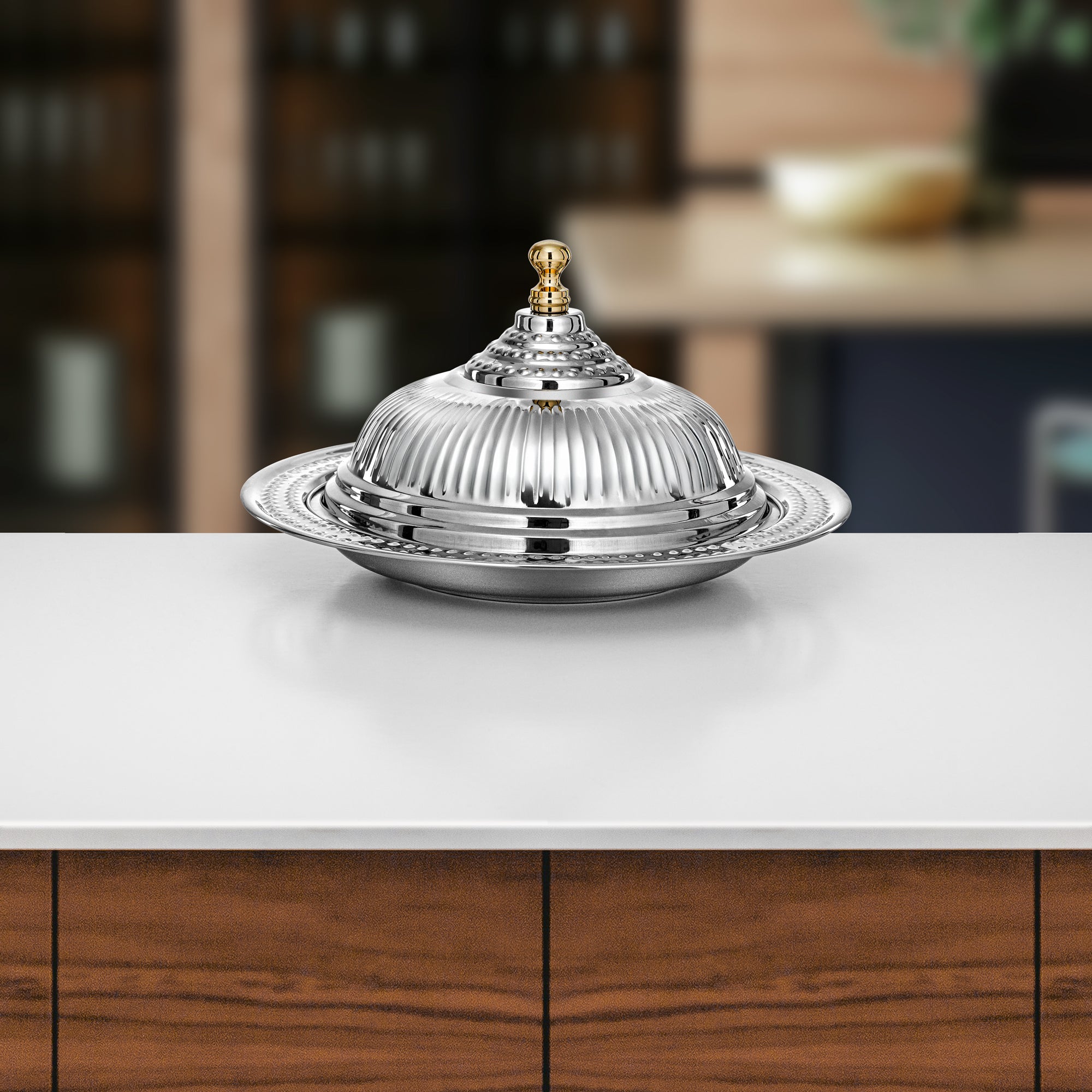 صينية الديوان المرجان مع غطاء، ٣٥ سم، فضية