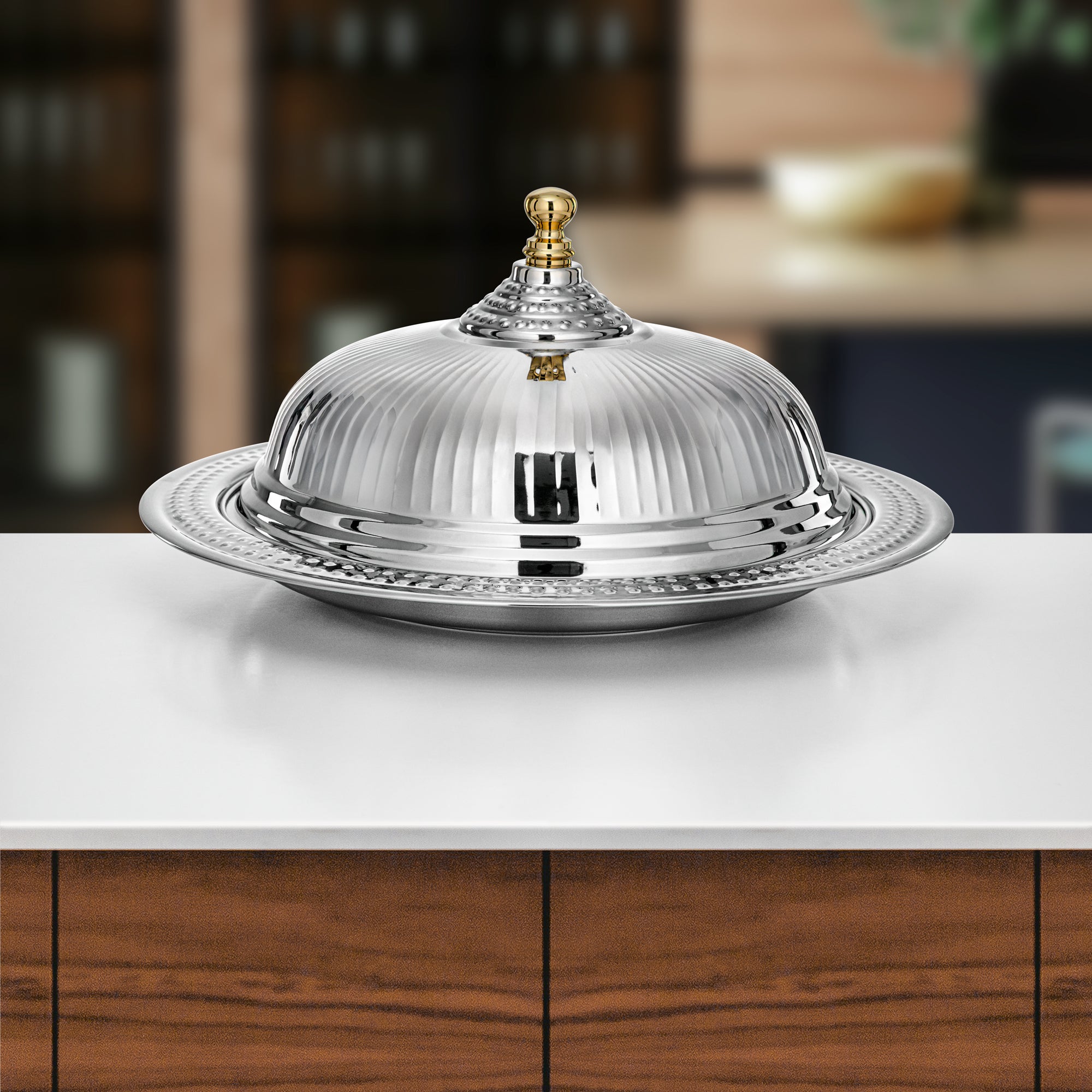 صينية الديوان المرجان مع غطاء، فضية، بطول 45 سم