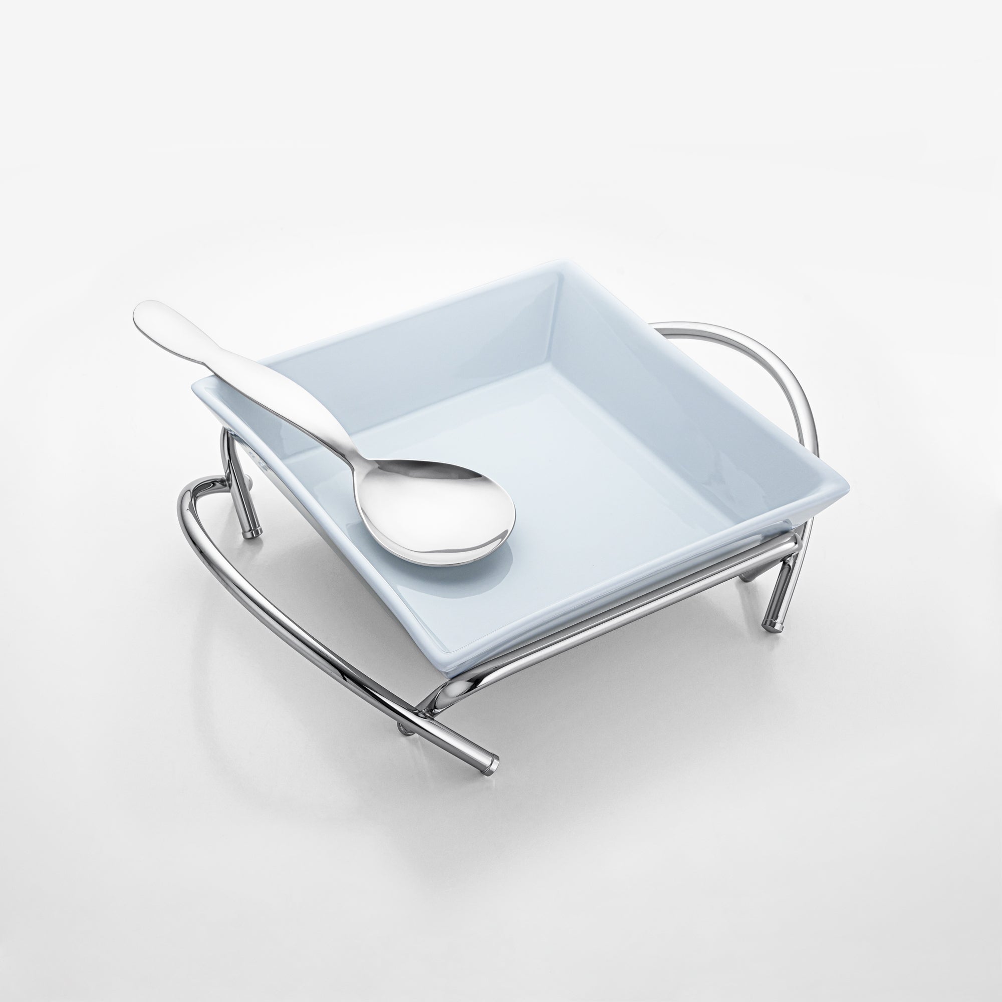 Almarjan Mirror Finish Square Serving Tray with Porcelain Bowl - 30CM, Made in Italy