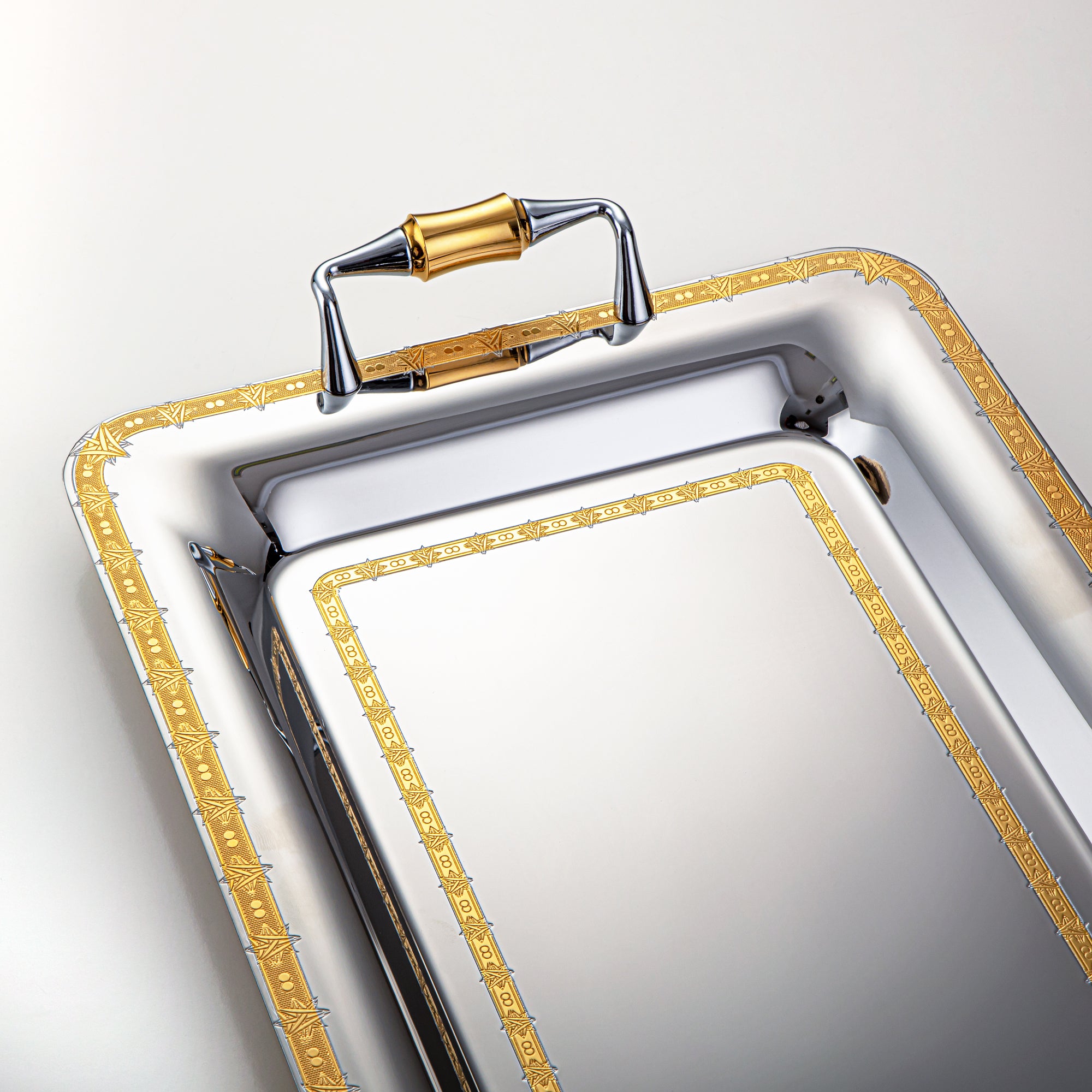 Almarjan 40 CM Crystal Collection Stainless Steel Serving Tray Silver & Gold - STS2051236