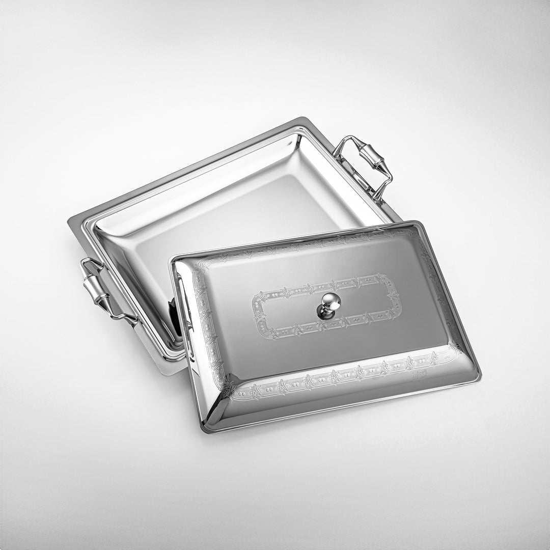 Almarjan 40 CM Crystal Collection Stainless Steel Rectangle Serving Tray With Cover Silver - STS2051250