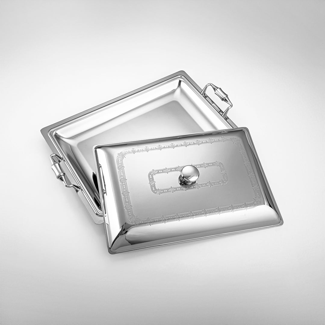 Almarjan 45 CM Crystal Collection Stainless Steel Rectangle Serving Tray With Cover Silver - STS2051251