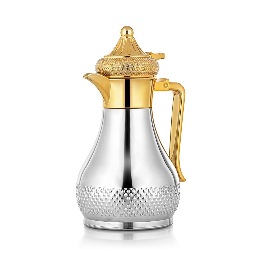 Almarjan 1 Liter Stainless Steel Vacuum Dallah Silver & Gold - SWT/D-100-CRG