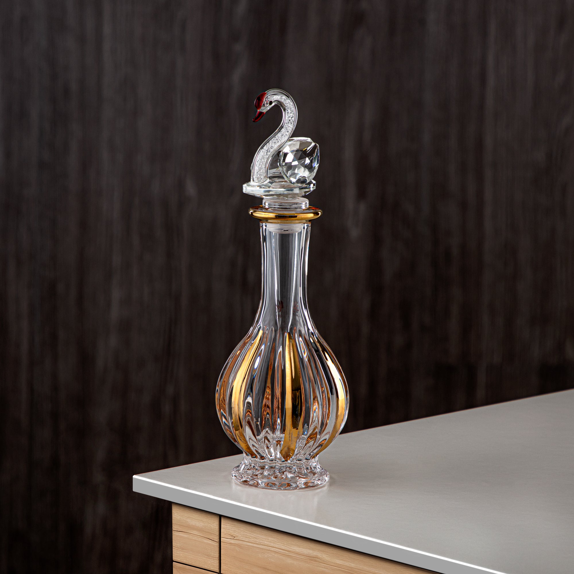 Almarjan Perfume Bottle 200ML (VR-D22-4-Golden) - Glass with Swan Knob | Swan Collection