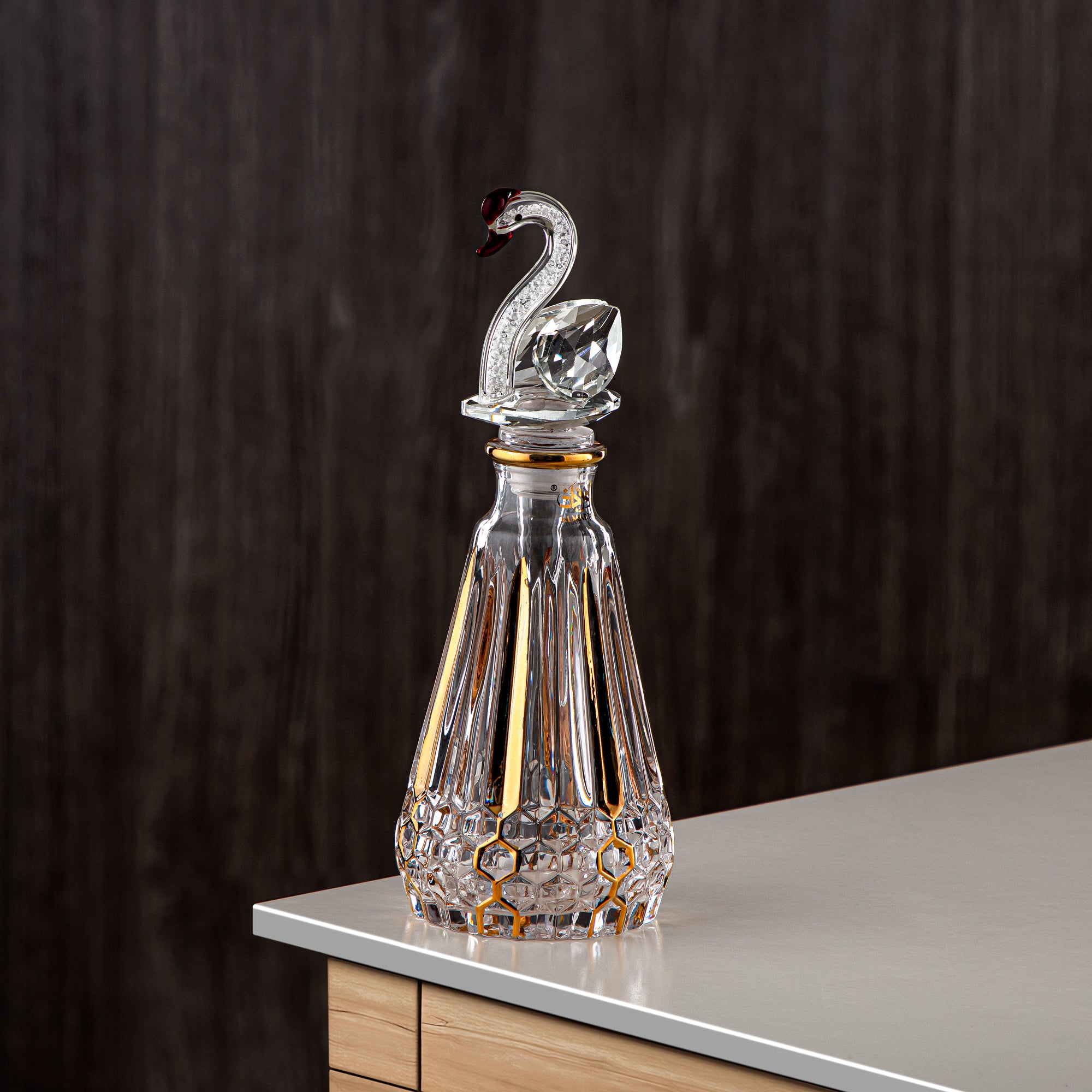 Almarjan Perfume Bottle 200ML (VR-D31-4-Golden) - Glass with Swan Knob | Swan Collection