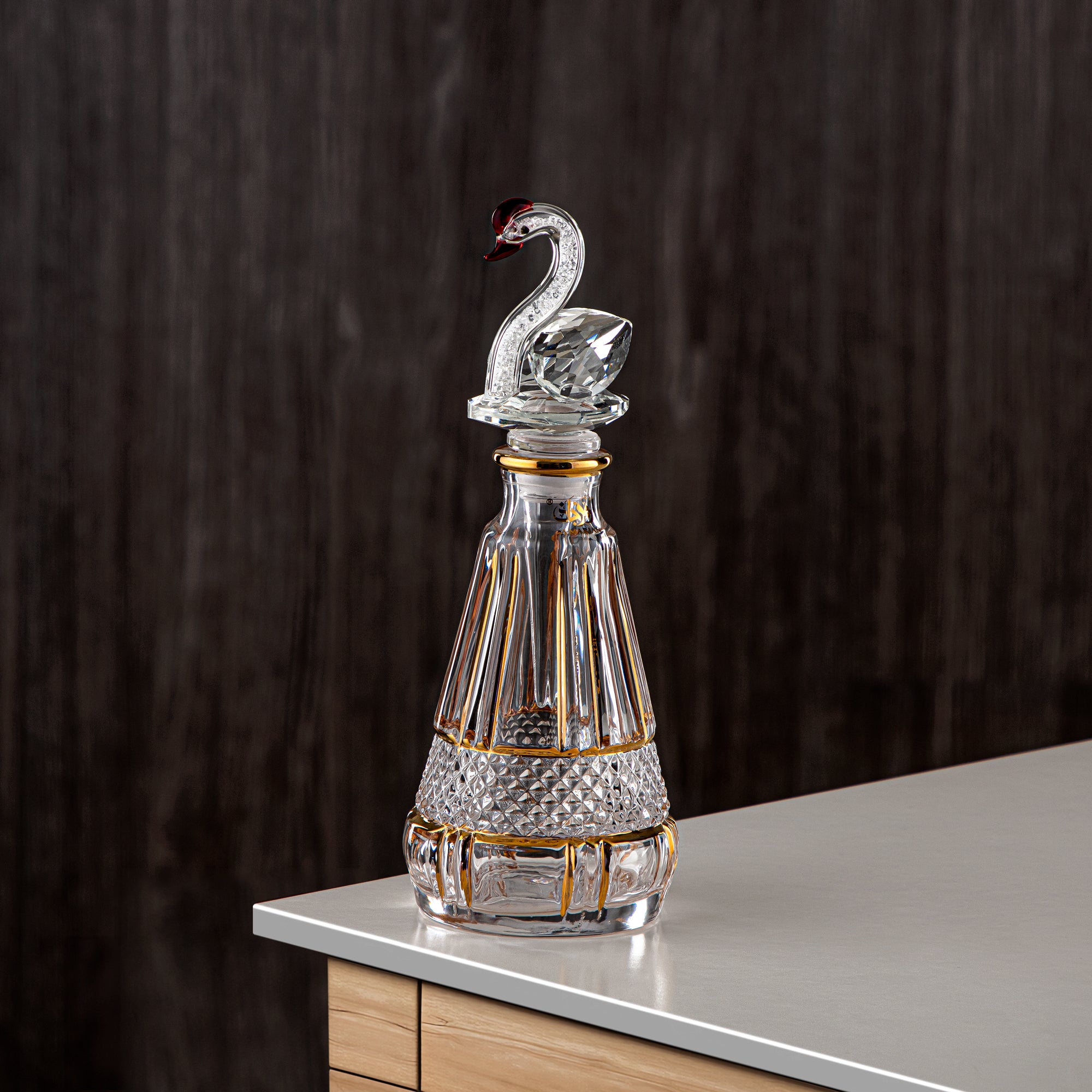 Almarjan Perfume Bottle 200ML (VR-D41-4-Golden) - Glass with Swan Knob | Swan Collection