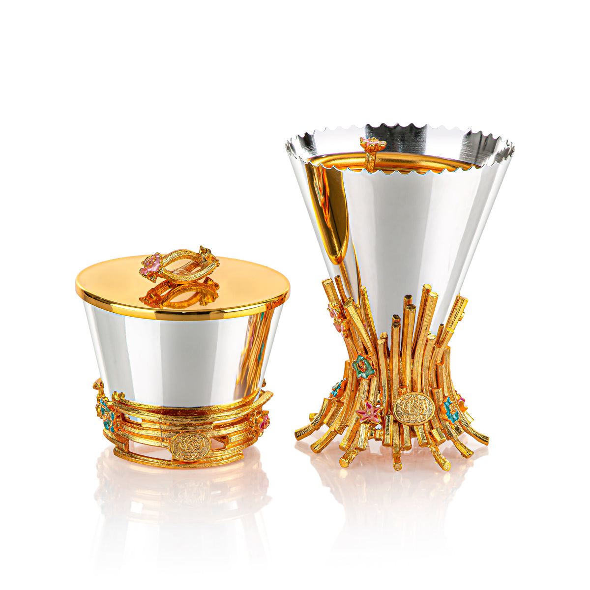 Almarjan 2 Pieces Sanabel Collection Incese Burner Set Silver & Gold BK-07M-SG