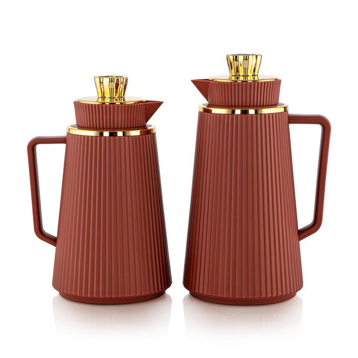 Almarjan 2 Pieces Vacuum Flask Set Brick Red & Gold - JT22-100/130 BKR/G