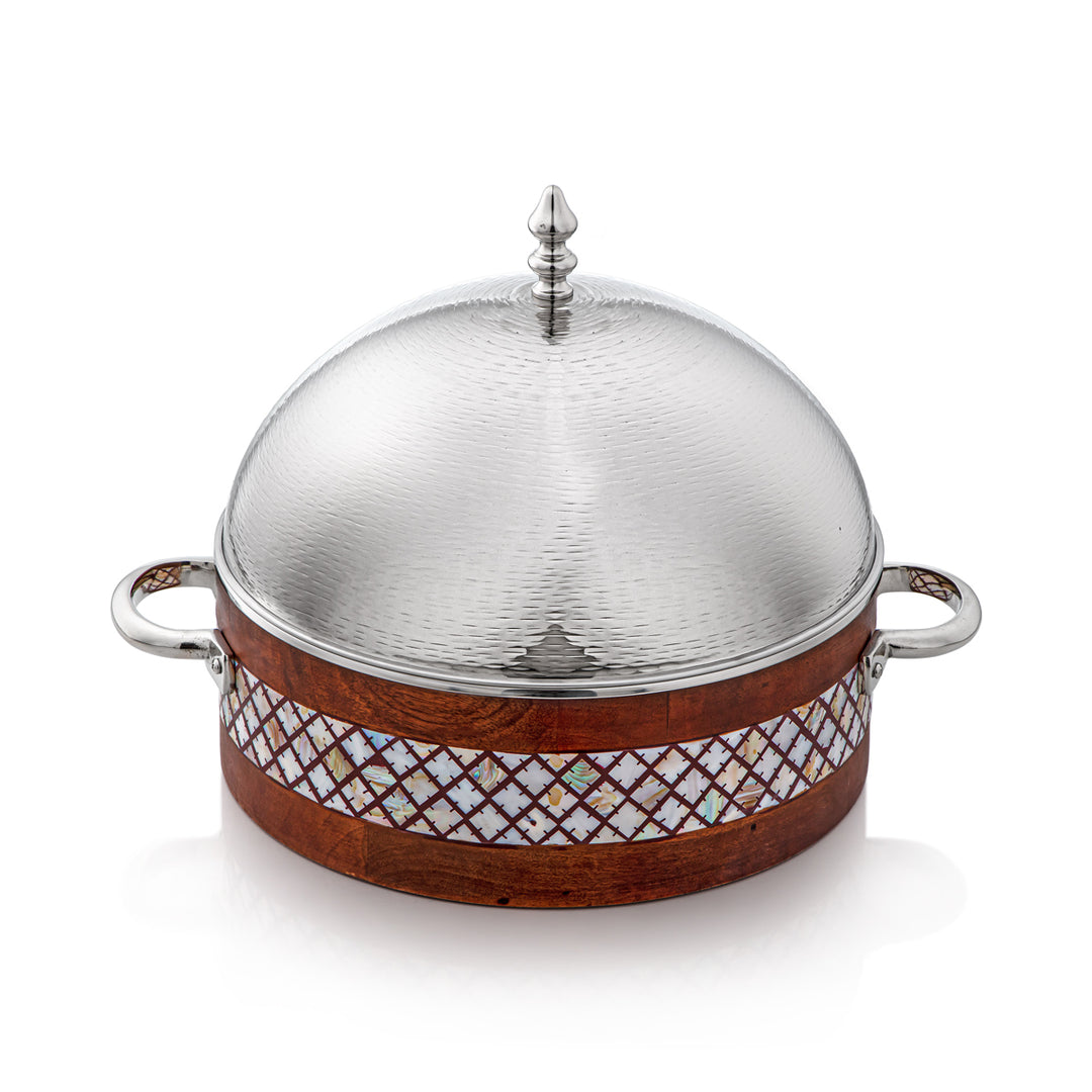 Almarjan 35 CM Stainless Steel Hot Pot Wood & Silver - MD-2925A-G