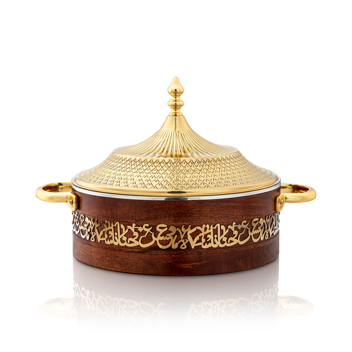 Almarjan 32 CM Brass Hot Pot Wood & Gold - MD-2926B