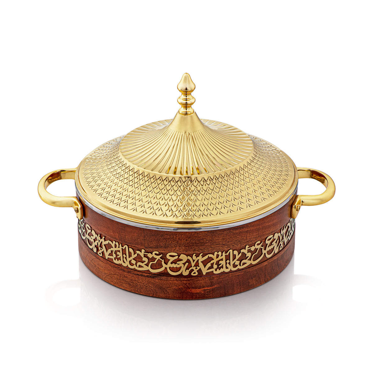 Almarjan 32 CM Brass Hot Pot Wood & Gold - MD-2926B