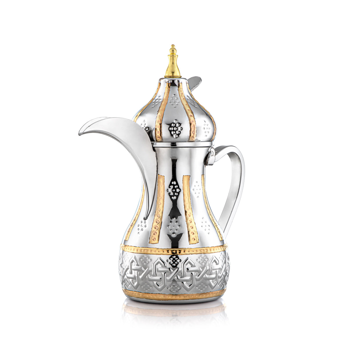 Almarjan 1 Liter Sahara Collection Stainless Steel Dallah Silver & Gold - STS0010980