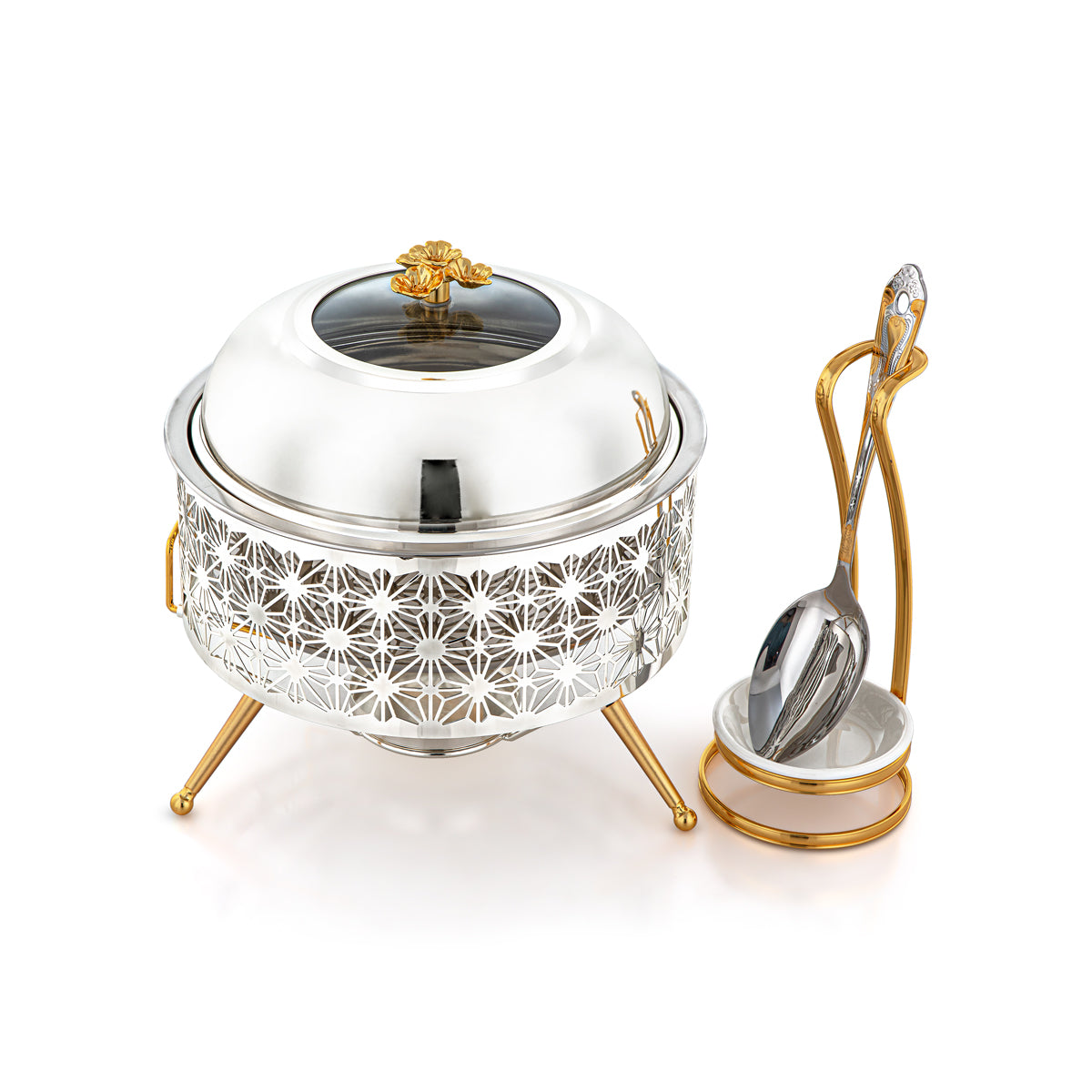 Almarjan 2000 ML Chafing Dish With Spoon Silver & Gold - STS0012908