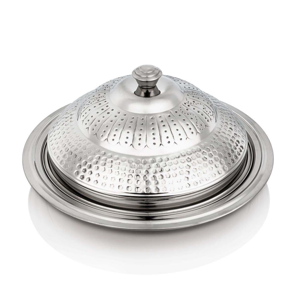 Almarjan 55 CM Lex Collection Round Stainless Steel Koozy Tray With Cover Silver STS0292345