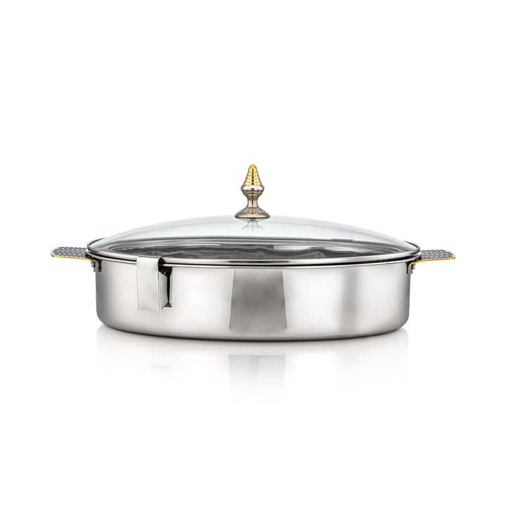 Almarjan 40 CM Mandi Collection Stainless Steel Oval Hot Pot Silver & Gold - H23PG1