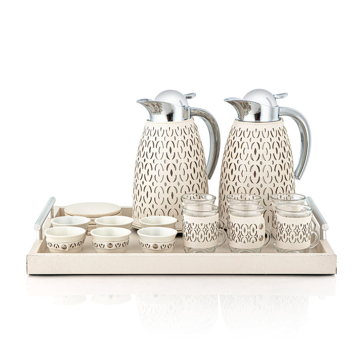 Almarjan 21 Pieces Leather Collection Tea Set White & Silver - TRHL-10