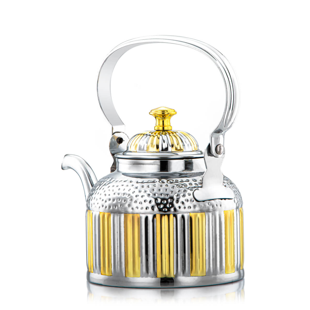  Almarjan 1 Liter Maraba'a Collection Stainless Steel Tea Kettle Silver & Gold - STS0010692 
