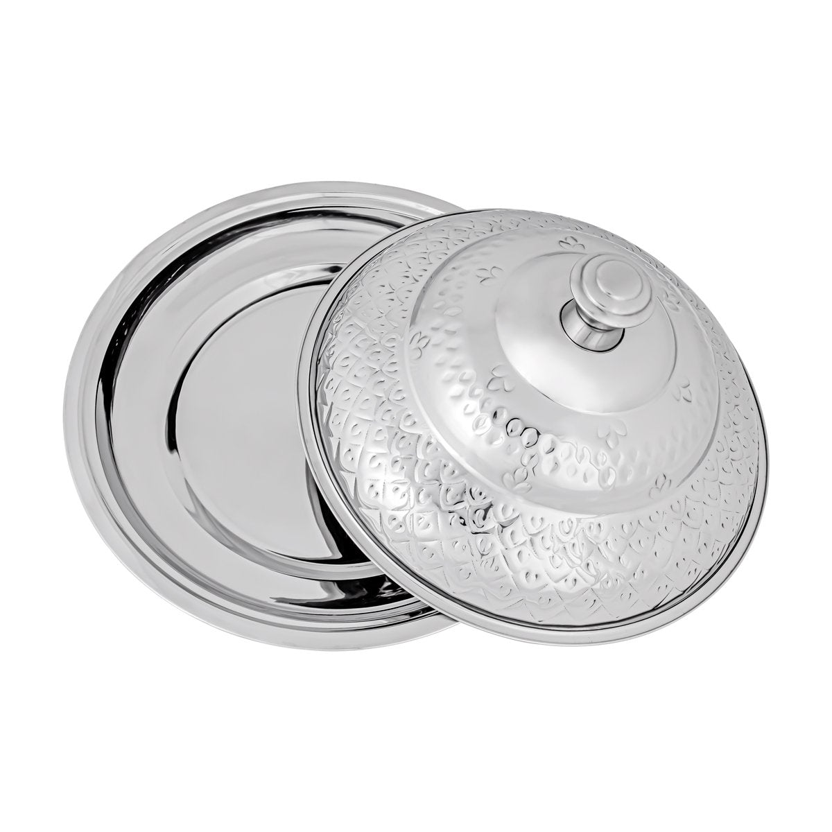 Almarjan 40 CM Royal Collection Round Stainless Steel Koozy Tray With Cover Silver - STS0292331